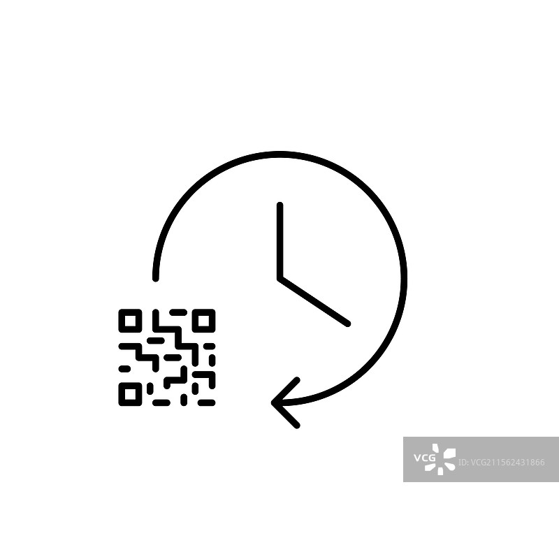 带有刷新箭头和二维码符号的时钟像素图图片素材