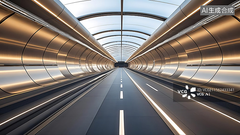 【AI数字艺术】未来主义公路隧道建筑图片素材