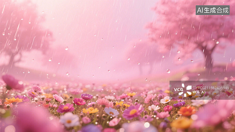 【AI数字艺术】梦幻谷雨花雨纷飞图片素材