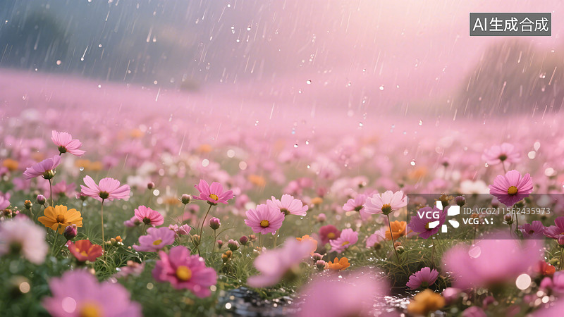 【AI数字艺术】梦幻谷雨花雨纷飞图片素材