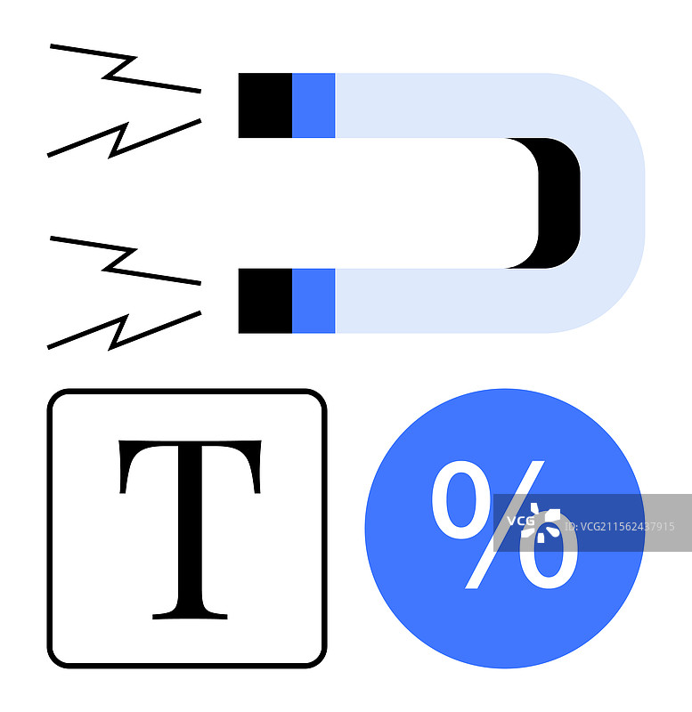 磁铁吸引文本和百分号符号图片素材