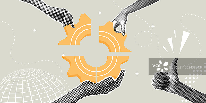 时尚的半色调拼贴，团队合作成就梦想图片素材
