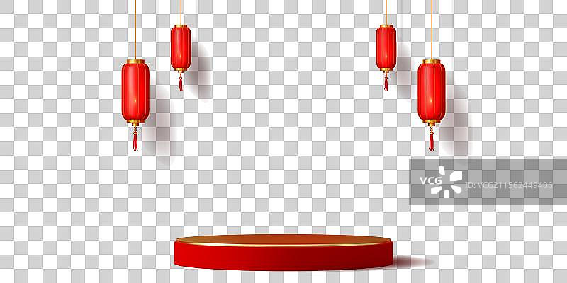 3D中国红色讲台舞台金色装饰拱门图片素材