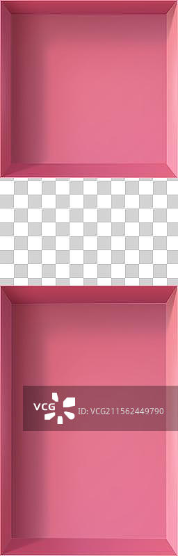 粉色墙壁上的3D壁龛和空置的盒子架子图片素材
