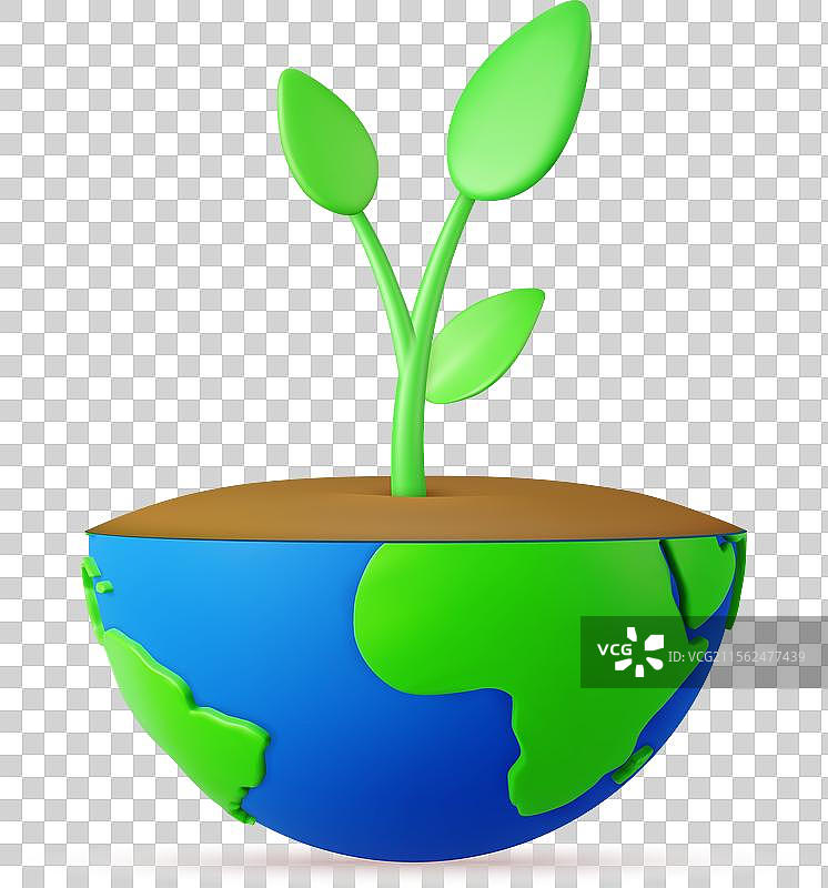 3D地球与绿色嫩芽和叶子图片素材