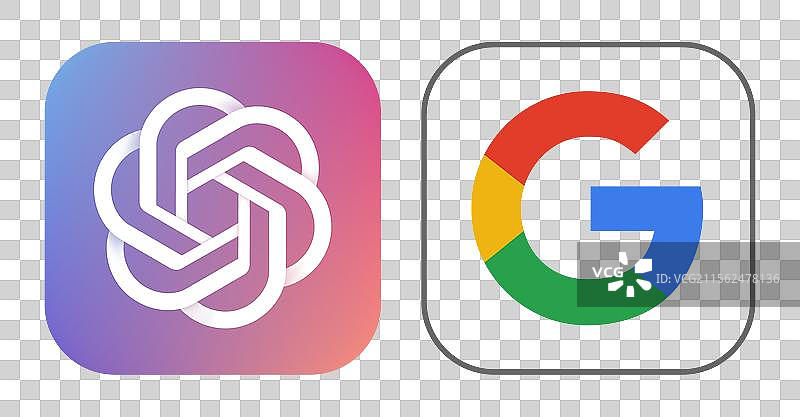 一组OpenAI和Google Bard聊天机器人图标图片素材