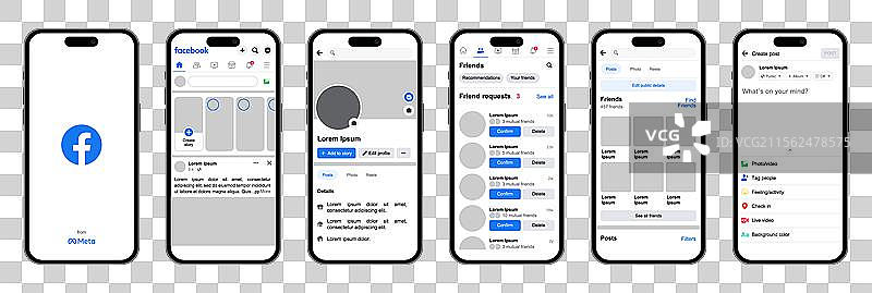一组带有Facebook的iPhone 14 Pro智能手机图片素材
