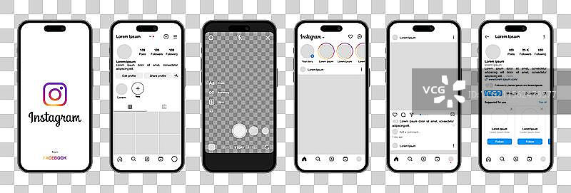 一组带有Instagram的iPhone 14 Pro智能手机图片素材