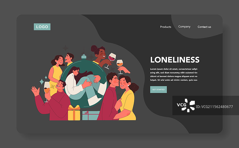 圣诞节的孤独，黑暗模式或夜间模式网页图片素材