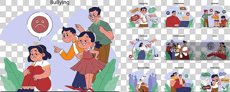 欺凌场景，受害者感到沮丧和被欺负图片素材