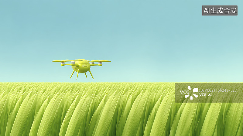 【AI数字艺术】无人农业植保无人机飞掠绿色田野图片素材