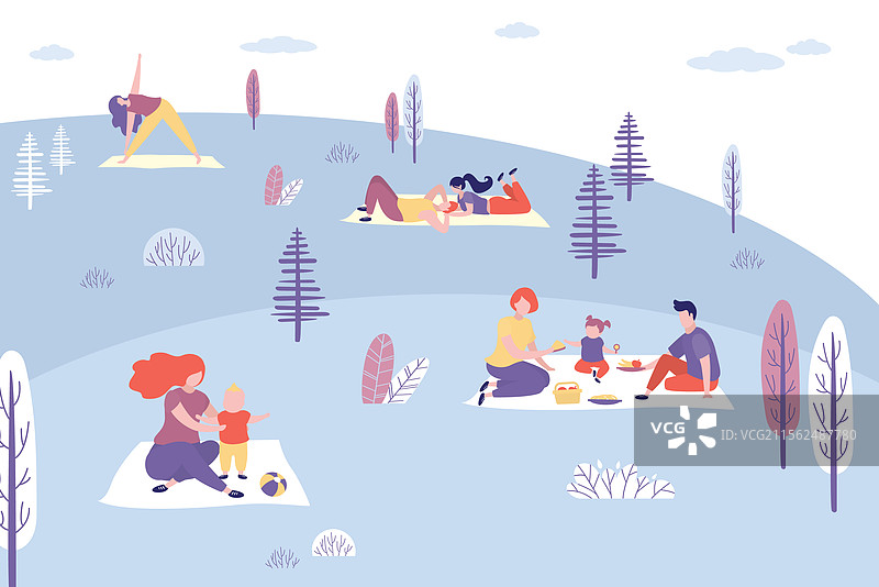 人们在公园里悠闲地野餐图片素材