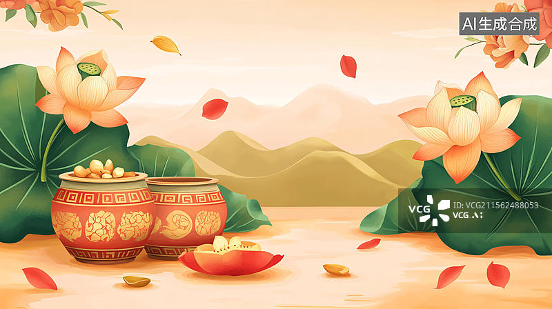 【AI数字艺术】藕粉礼盒插画图片素材