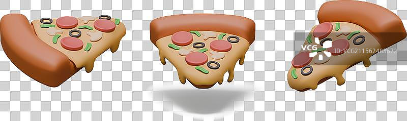 不同口味的三角形3D披萨切片图片素材