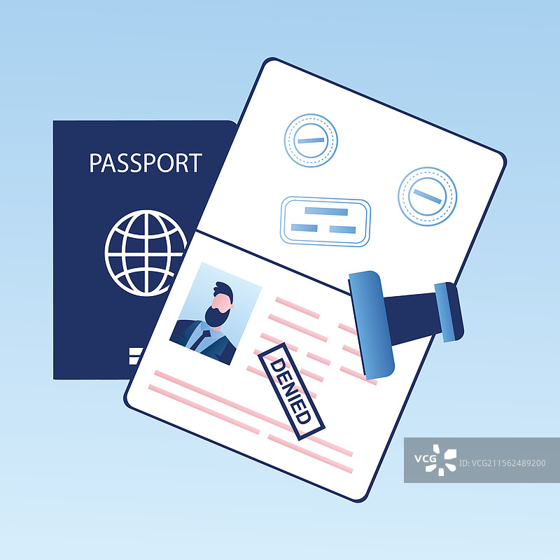 打开的护照，带有拒签印章图片素材