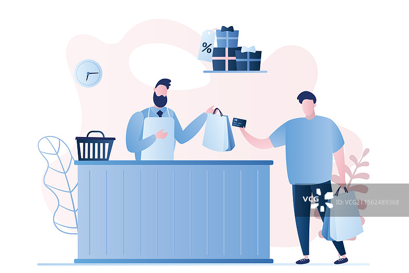 男性买家和卖家在商店付款图片素材