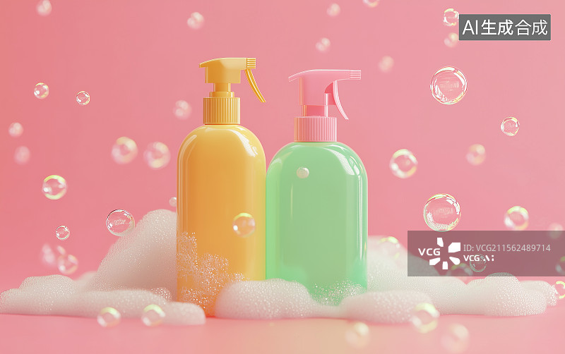 【AI数字艺术】粉红色背景上的洗手液模型图片素材