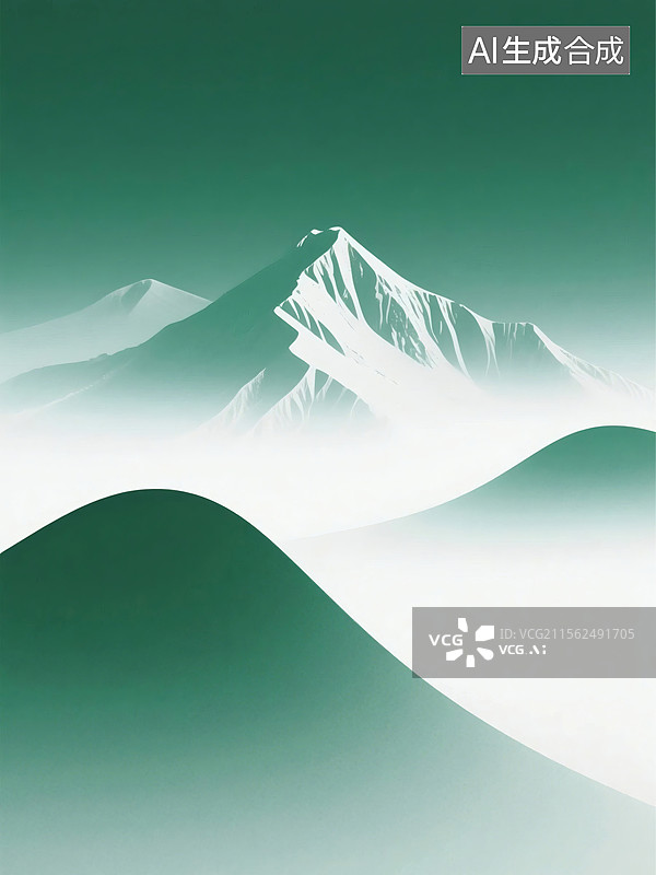 【AI数字艺术】雪山在绿色背景中若隐若现图片素材