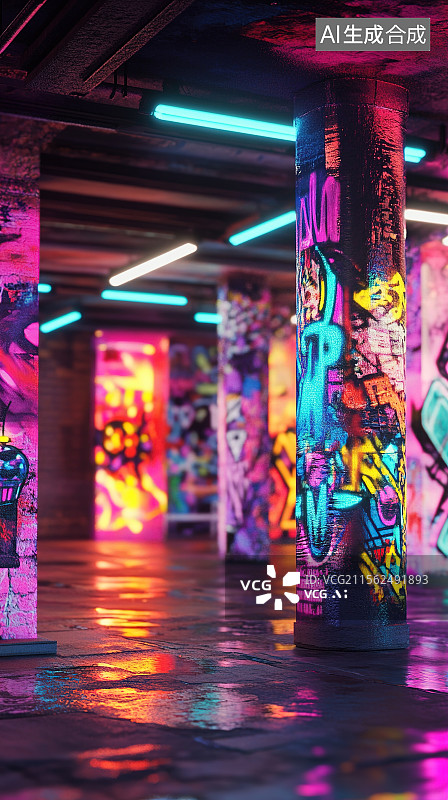 【AI数字艺术】赛博朋克霓虹灯带风格展台电商背景3D渲染图片素材