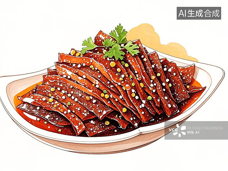 【AI数字艺术】灯影牛肉-传统美食小吃手绘插画图片素材