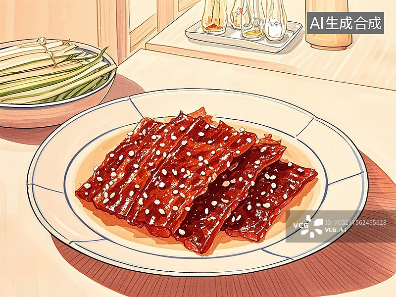 【AI数字艺术】灯影牛肉-传统美食小吃手绘插画图片素材