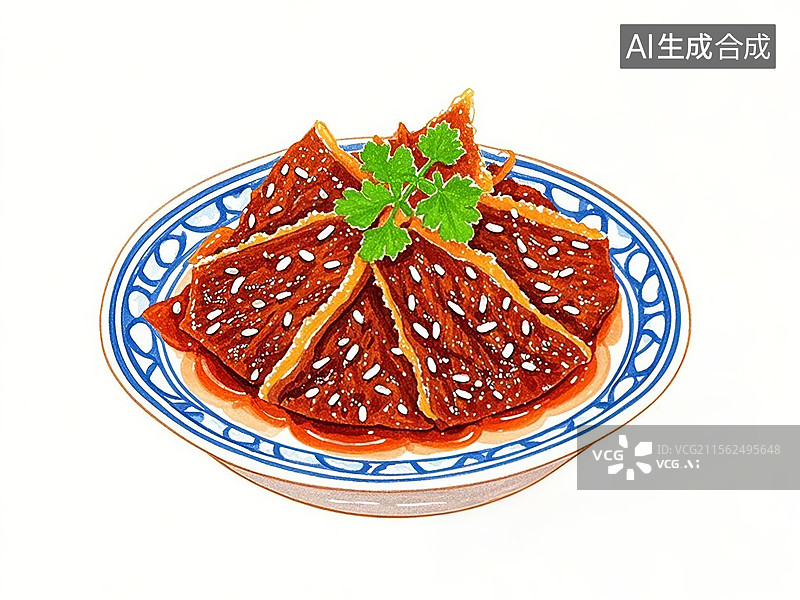 【AI数字艺术】灯影牛肉-传统美食小吃手绘插画图片素材