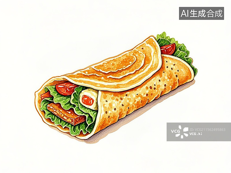 【AI数字艺术】煎饼果子-传统美食小吃手绘插画图片素材