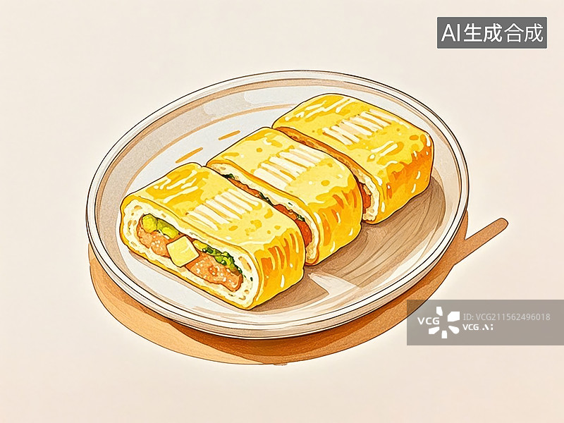 【AI数字艺术】玉子烧-传统美食小吃手绘插画图片素材