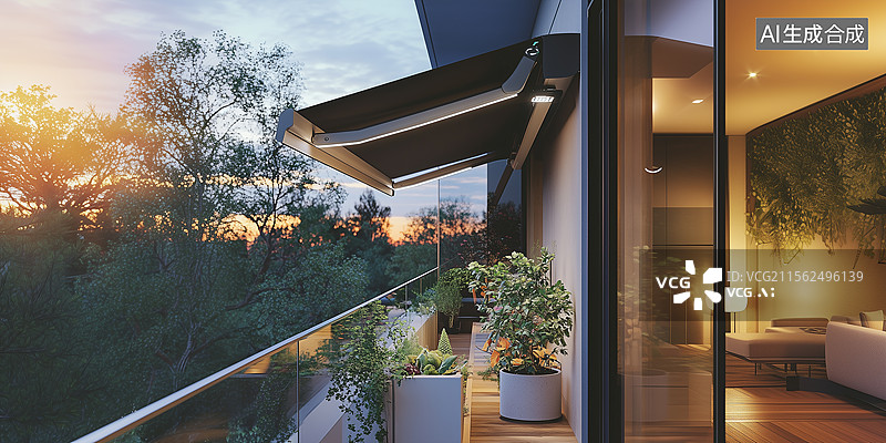 【AI数字艺术】智能阳台日落之景图片素材