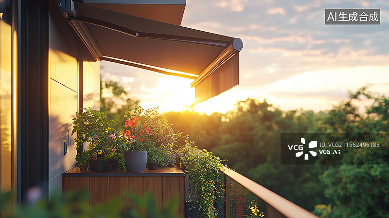 【AI数字艺术】智能阳台日落之景图片素材
