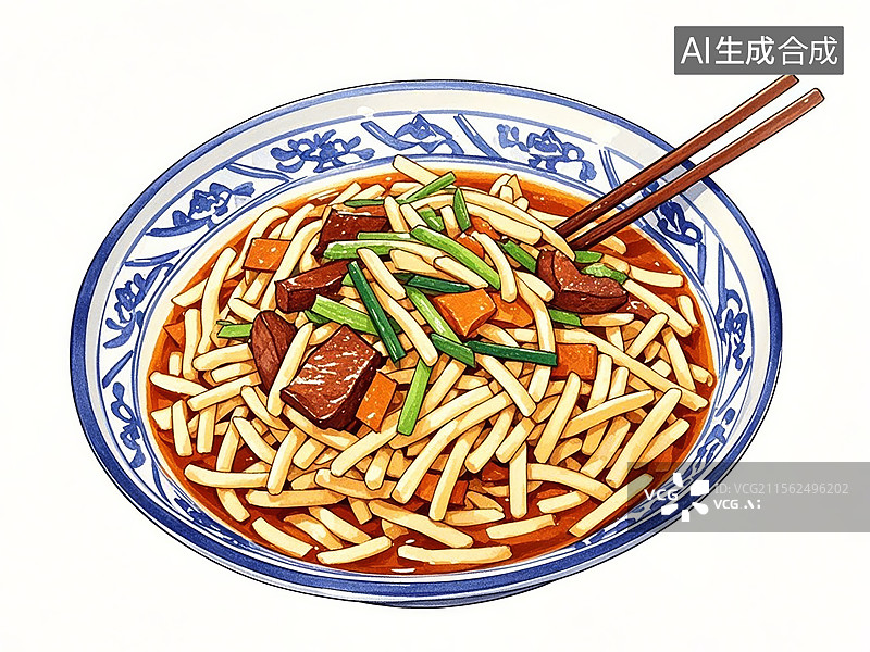 【AI数字艺术】甘肃张掖搓鱼子-传统美食小吃手绘插画图片素材