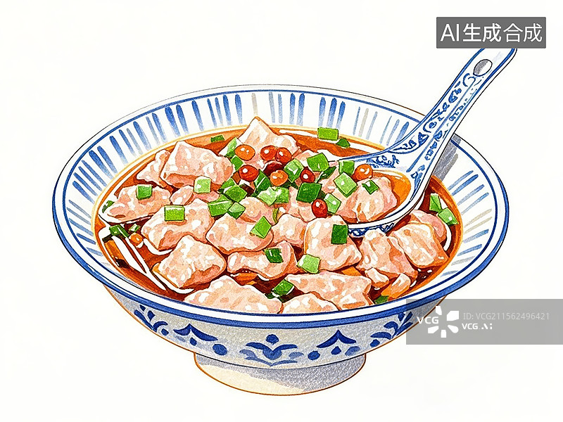 【AI数字艺术】福建福鼎肉片-传统美食小吃手绘插画图片素材