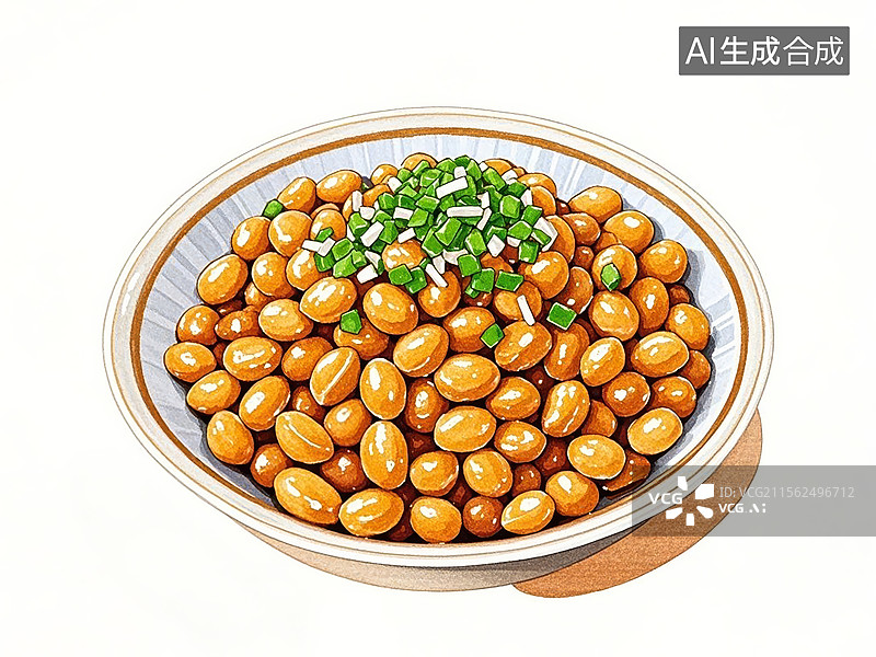 【AI数字艺术】纳豆-传统美食小吃手绘插画图片素材