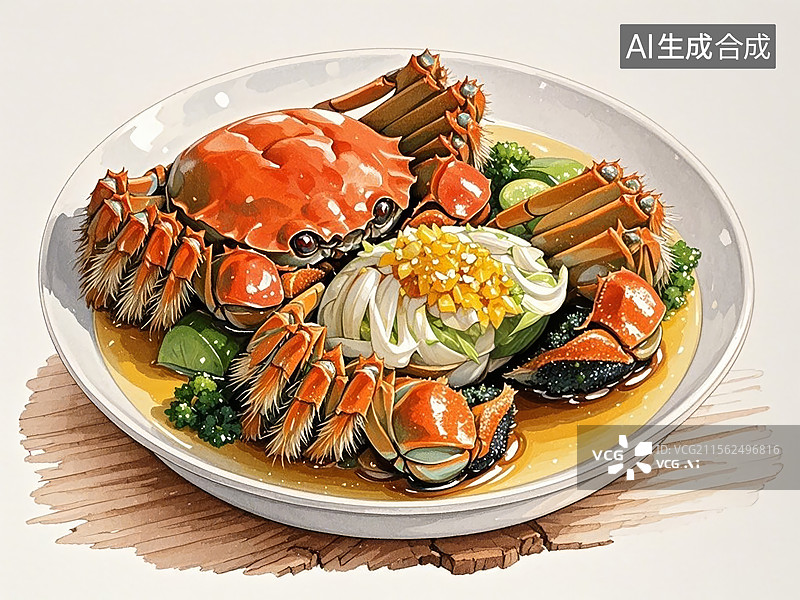 【AI数字艺术】绍兴醉蟹，大闸蟹-传统美食小吃手绘插画图片素材
