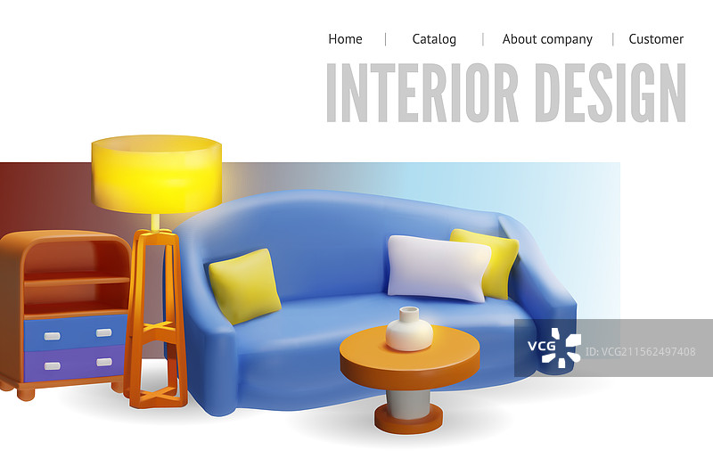 室内设计3D着陆页家具图片素材