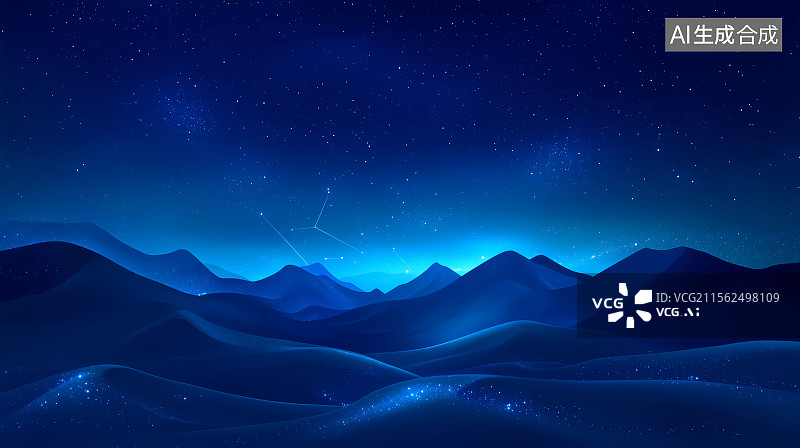 【AI数字艺术】星空下的蓝色抽象山脉背景图片素材