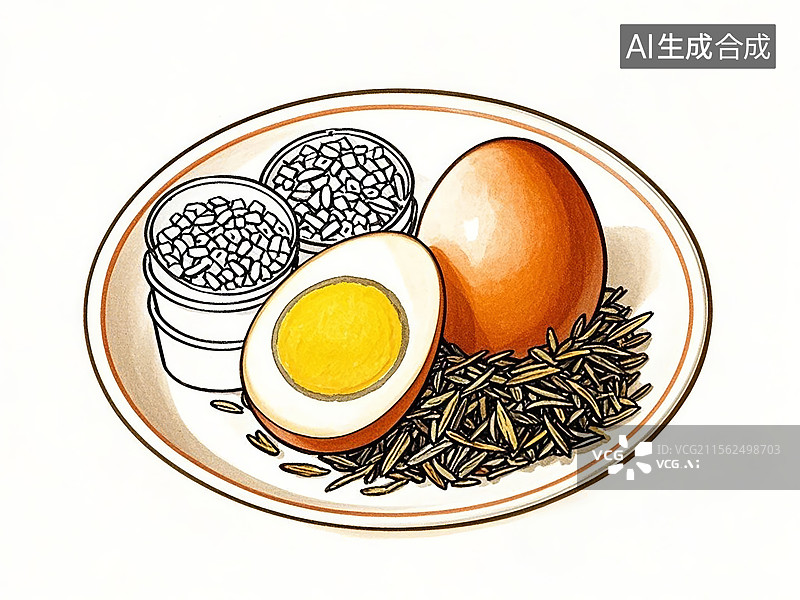 【AI数字艺术】茶叶蛋-传统美食小吃手绘插画图片素材