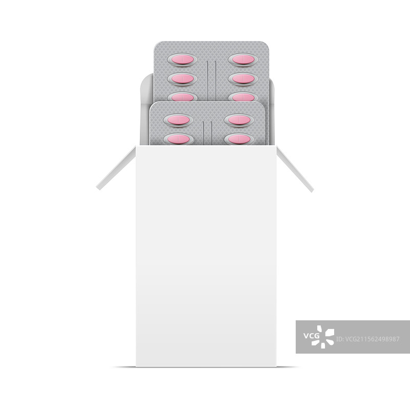 白色纸盒中的药片泡罩包装 3D图片素材