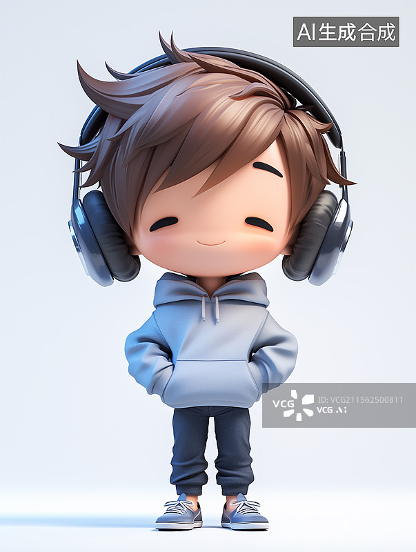【AI数字艺术】3D卡通戴耳机的潮酷少年图片素材