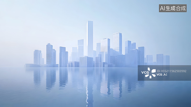 【AI数字艺术】现代化城市日落天际线扁平矢量插画 摩天大楼剪影图片素材