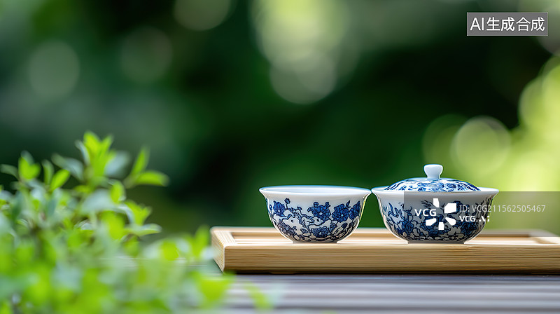 【AI数字艺术】中国传统茶文化和青花瓷茶具图片素材