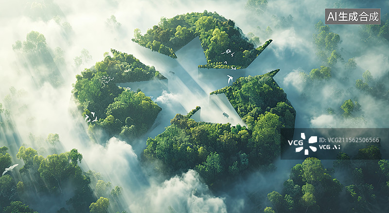 【AI数字艺术】可循环标志环保森林生态文明插画图片素材