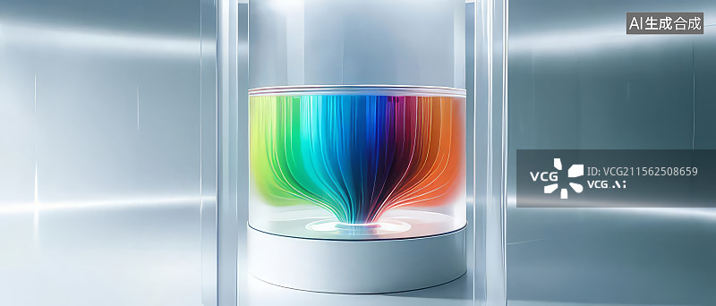 【AI数字艺术】彩色光谱在透明容器中的展示图片素材