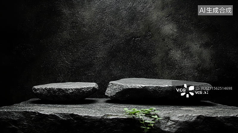 【AI数字艺术】暗色石头产品展示台图片素材