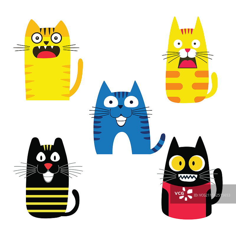 一组色彩斑斓、可爱顽皮的猫咪动物图片素材