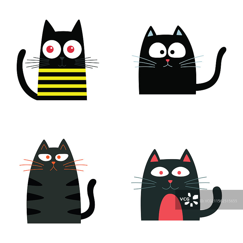 一组可爱顽皮的黑色猫咪卡通形象图片素材