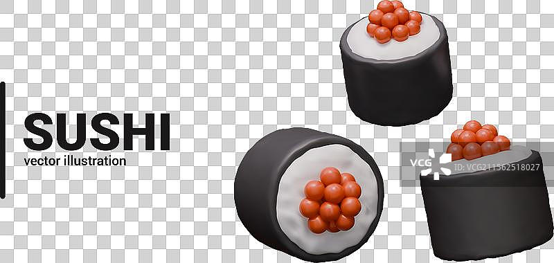 一组逼真的寿司在白色背景上图片素材