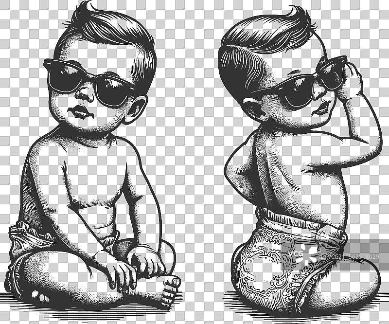 戴着太阳镜的酷宝宝雕刻图图片素材