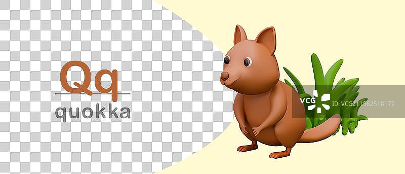 有趣的袋鼠鼠学习字母Q的创意页面图片素材