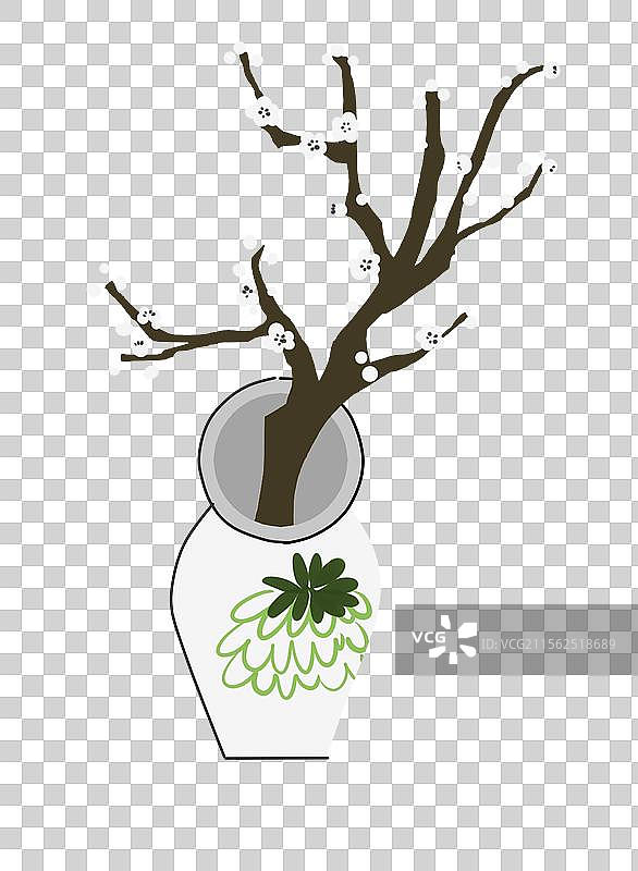 花瓶梅花插画元素图片素材